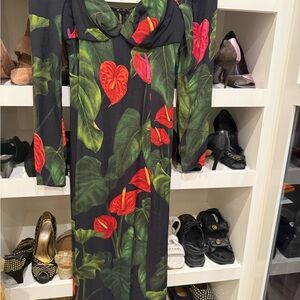 FARM Rio Black Dress with Red and Green Floral Design